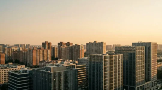 Wide-angle architectural photograph comparing commercial and residential building investments