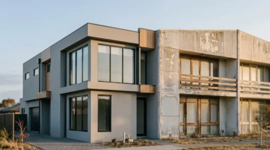 Modern property exterior facade showcasing high-value renovation materials and architectural improvements