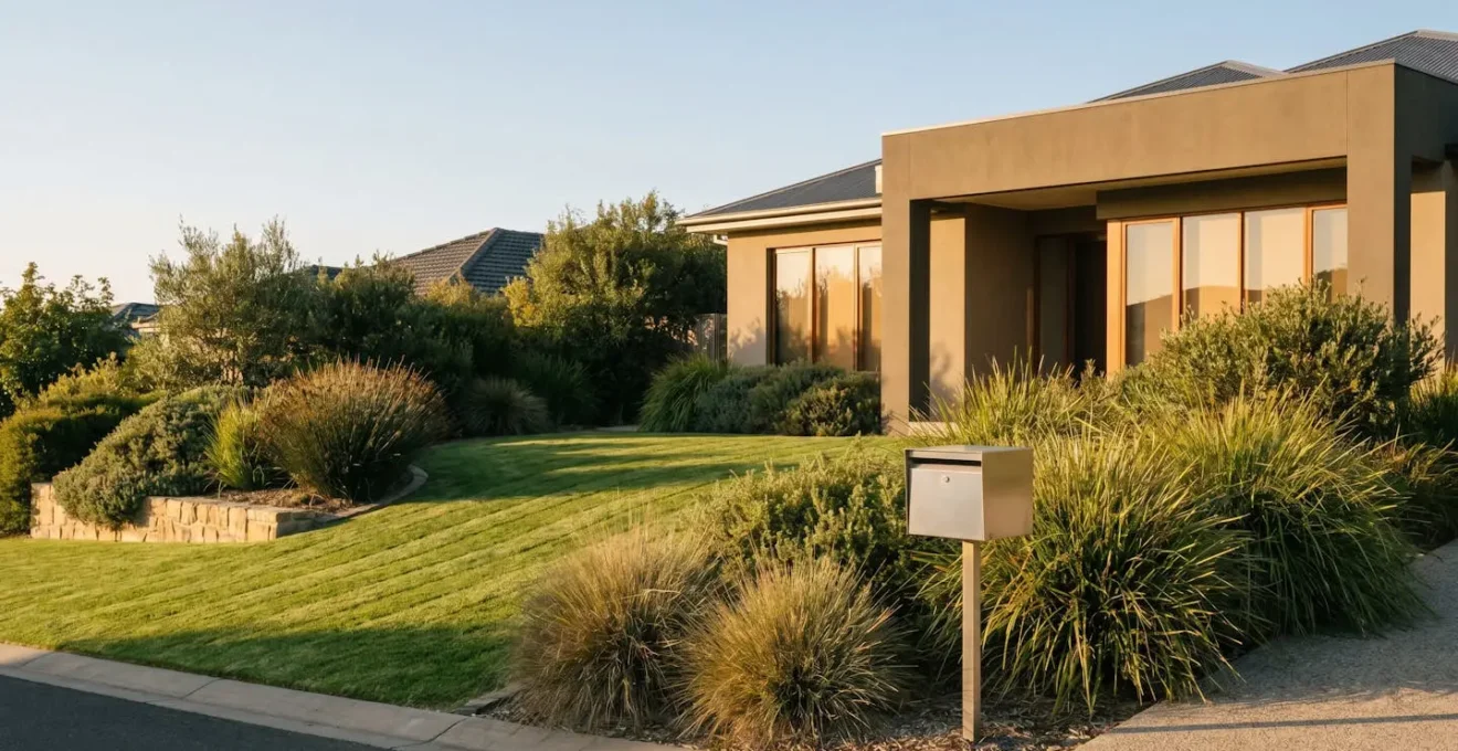 Professional landscaping enhancing suburban property curb appeal