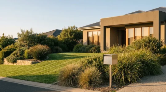 Professional landscaping enhancing suburban property curb appeal