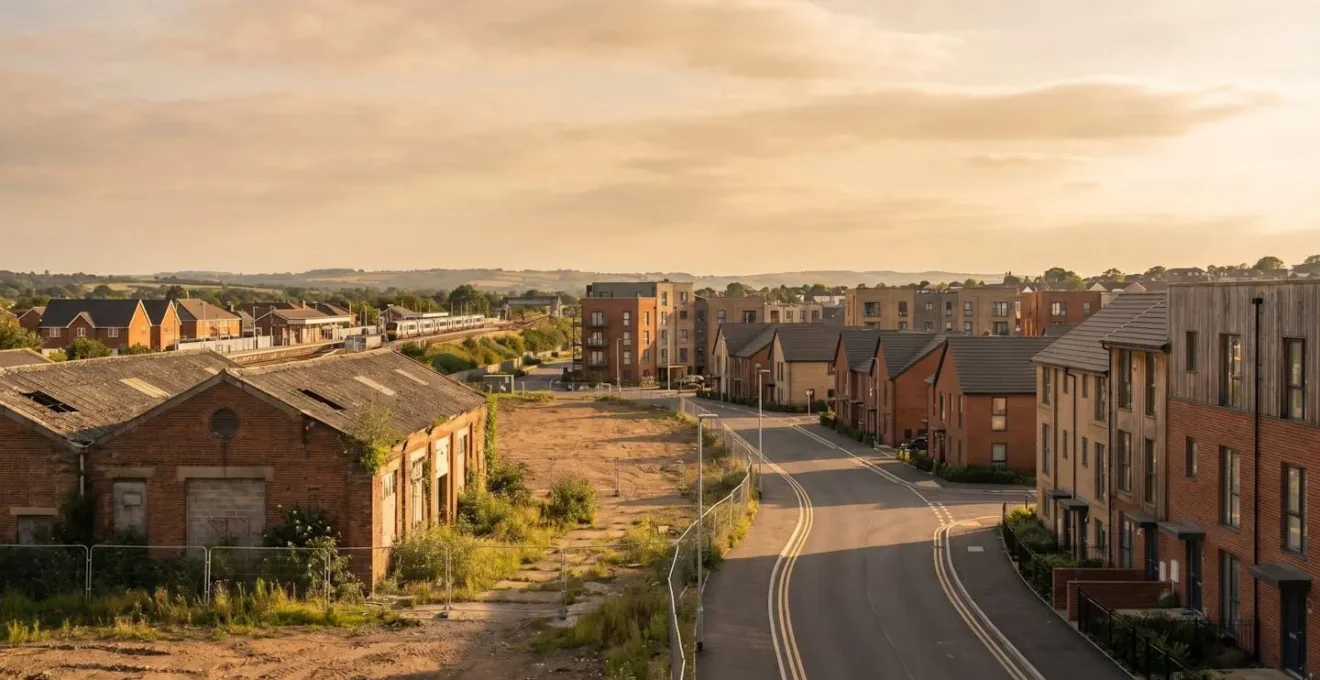 Wide view of urban development showing property transformation potential with infrastructure planning elements