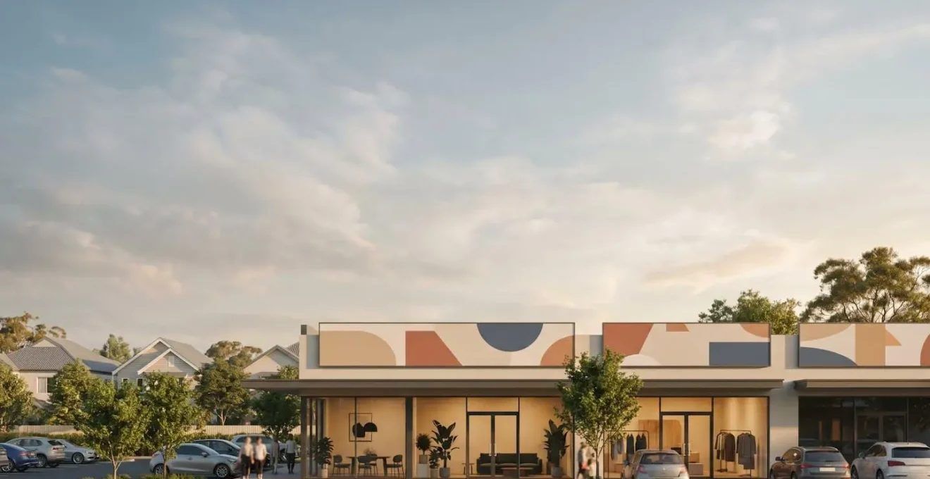 Modern suburban retail storefront with convenient parking and accessible location showing economic vitality