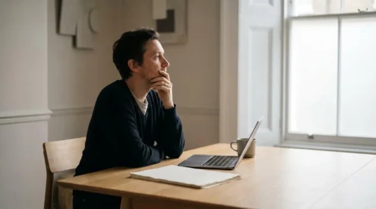 Professional contemplating mortgage rate decision amid financial uncertainty