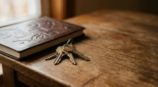Homeowner contemplating financial decision with symbolic representation of home equity access